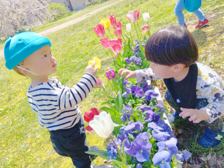 花で遊ぶおともだち